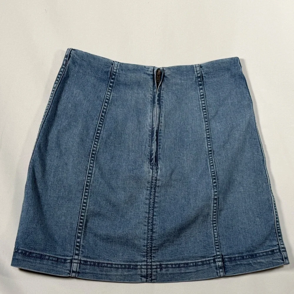 Free People Denim Skirt Women's 10 Blue A-Line Mini Seamed Back Zip‎ Boho Casual